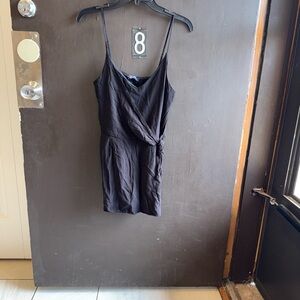 one clothing Black Wrap Romper with Tie Waist